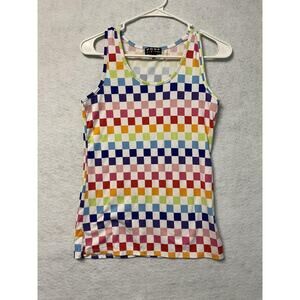 Poof New York Tank Top Womens Small Checkered Sleeveless Stretch‎ Shirt